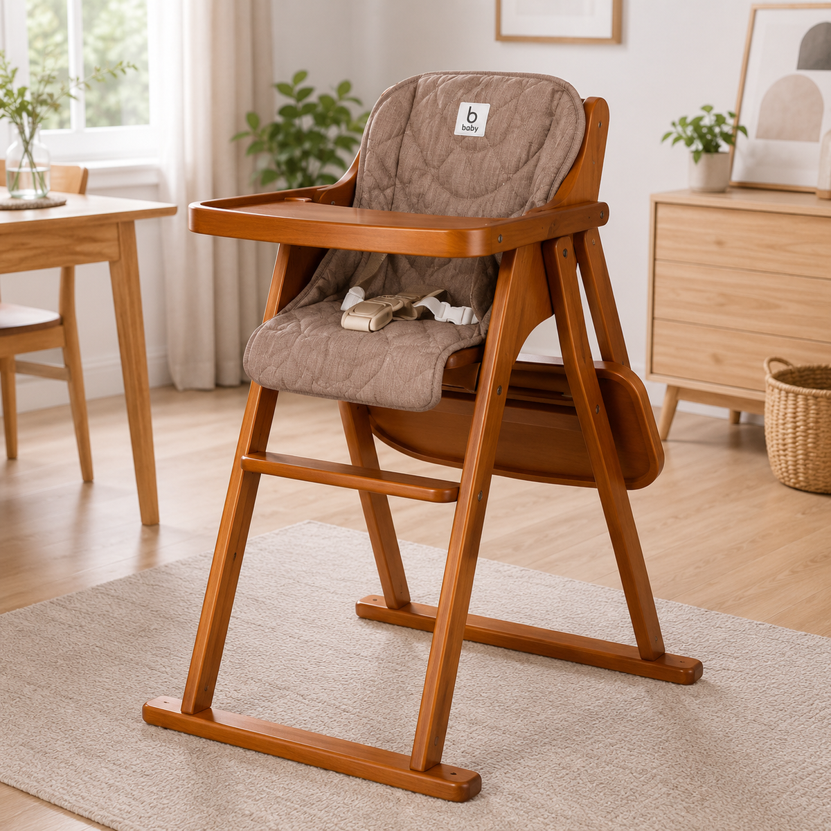 Premium Wooden Baby High Chair With Cushion Seat