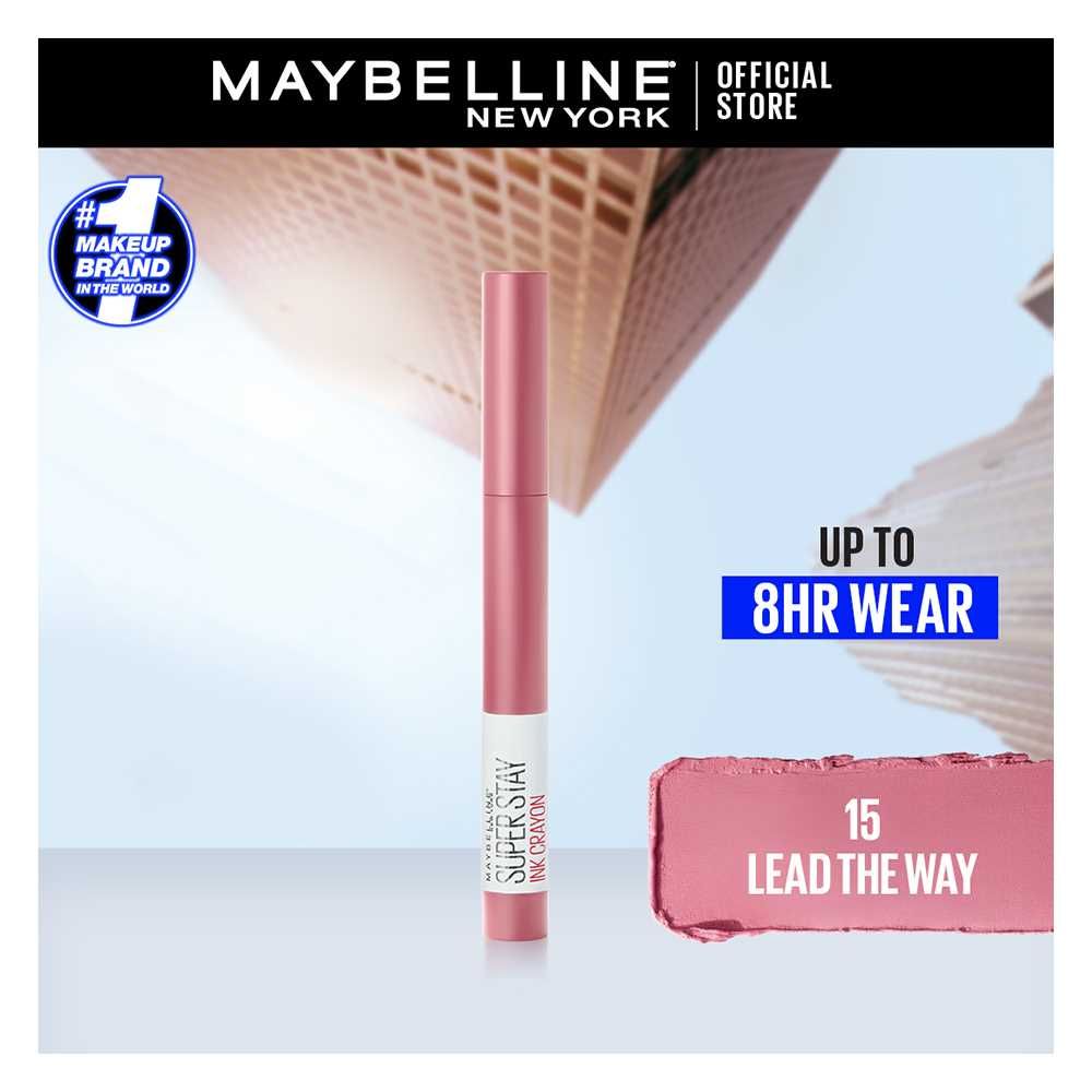 Maybelline New York Super Stay Ink Crayon Matte Longwear Lipstick, 8hrs long wear Matte Lipstick - 15 Lead The Way - Main Image