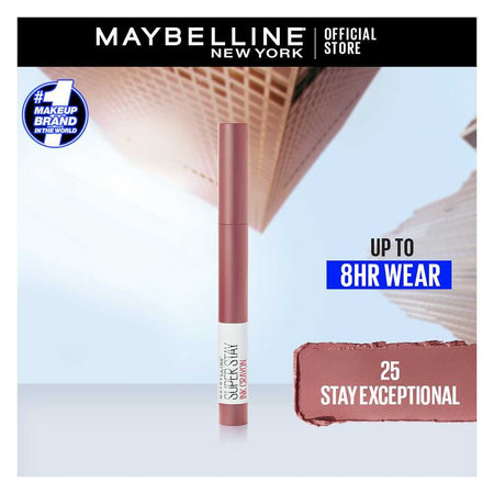 Maybelline New York Super Stay Ink Crayon Matte Longwear Lipstick, 8hrs long wear Matte Lipstick - 25 Stay Exceptional - Main Image