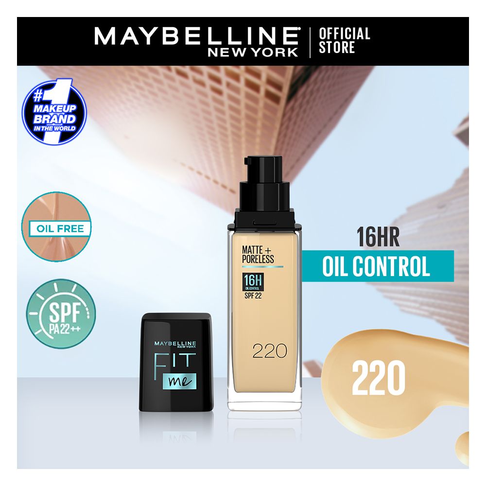 Maybelline New York Fit Me Poreless + Matte Foundation, 220 Natural Beige, 30ml - Main Image