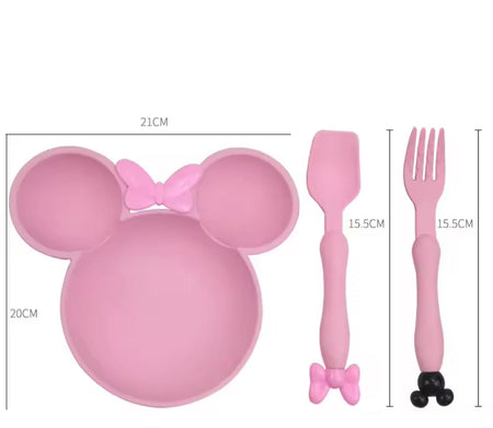 mickey mouse plate set with spoon and fork image 4