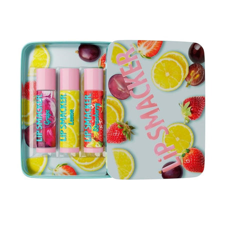 Lip Smacker Nostalgia Lip Balm Trio Tin, Moisturizing & Hydrating Lip Care, Clear Glossy Finish, Fun & Collectible Gift Set, Grape, Lemon, and Strawberry, 12g - Main Image