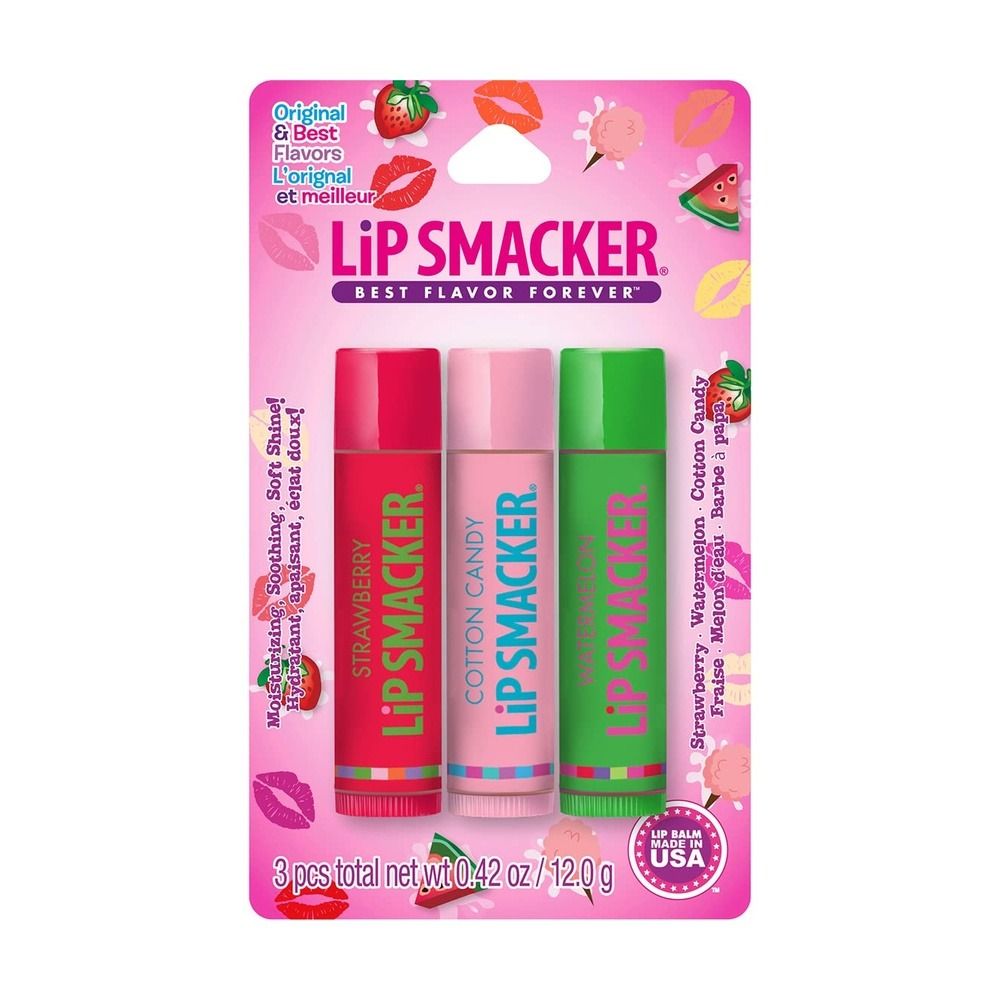 Lip Smackers Flavored Lip Balm Original & Best - Moisturizing, Soothing Trio Strawberry, Watermelon, & Cotton Candy, 3 Pcs, 12g - Main Image