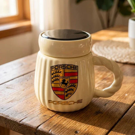ceramic coffee mug with sports car logo image 2