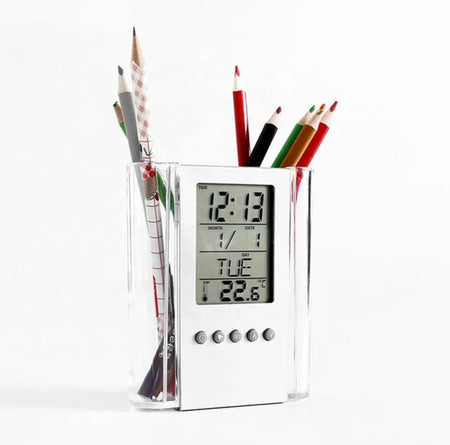 LCD Digital Alarm Clock Desk Pencil Pen Holder - image 4