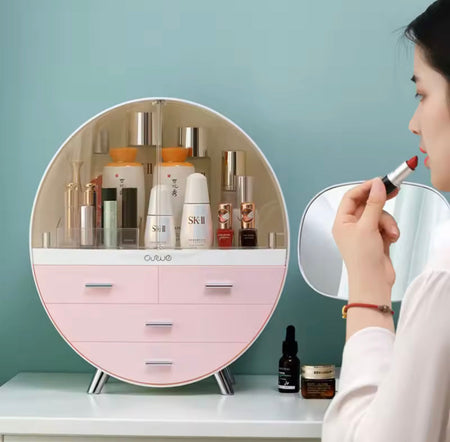 oval shape cosmetic organizer with drawer image 2