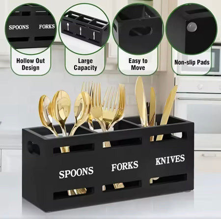 wooden multi compartment cutlery holder image 3