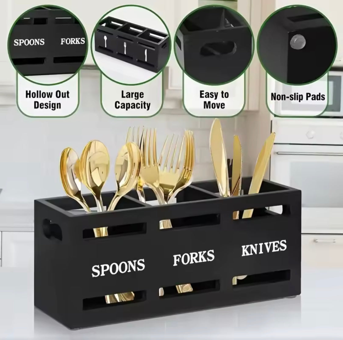wooden multi compartment cutlery holder image 3