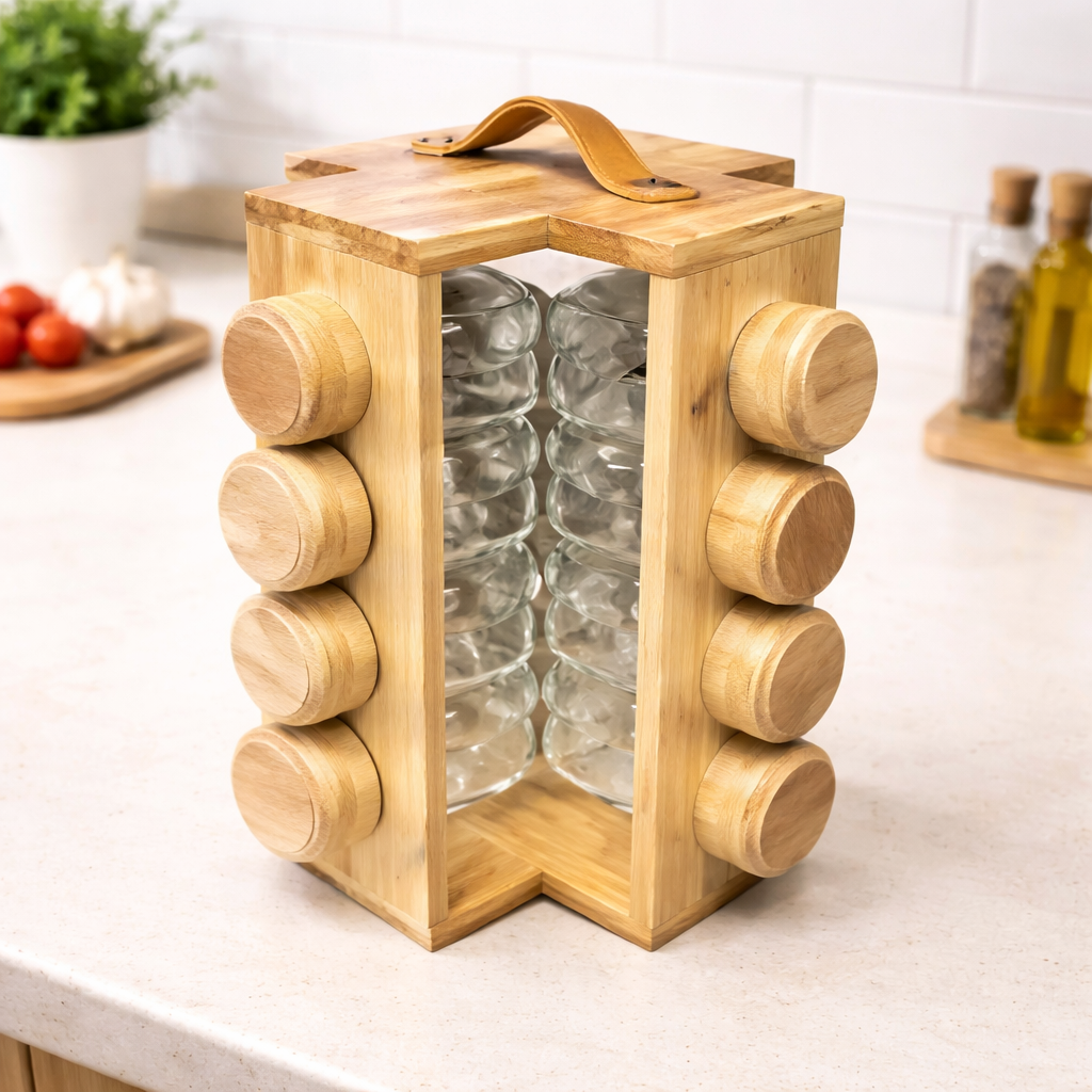 rotatable wooden spice jar with handle image 3