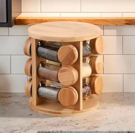 360° rotating wooden spice jar organizer image 6