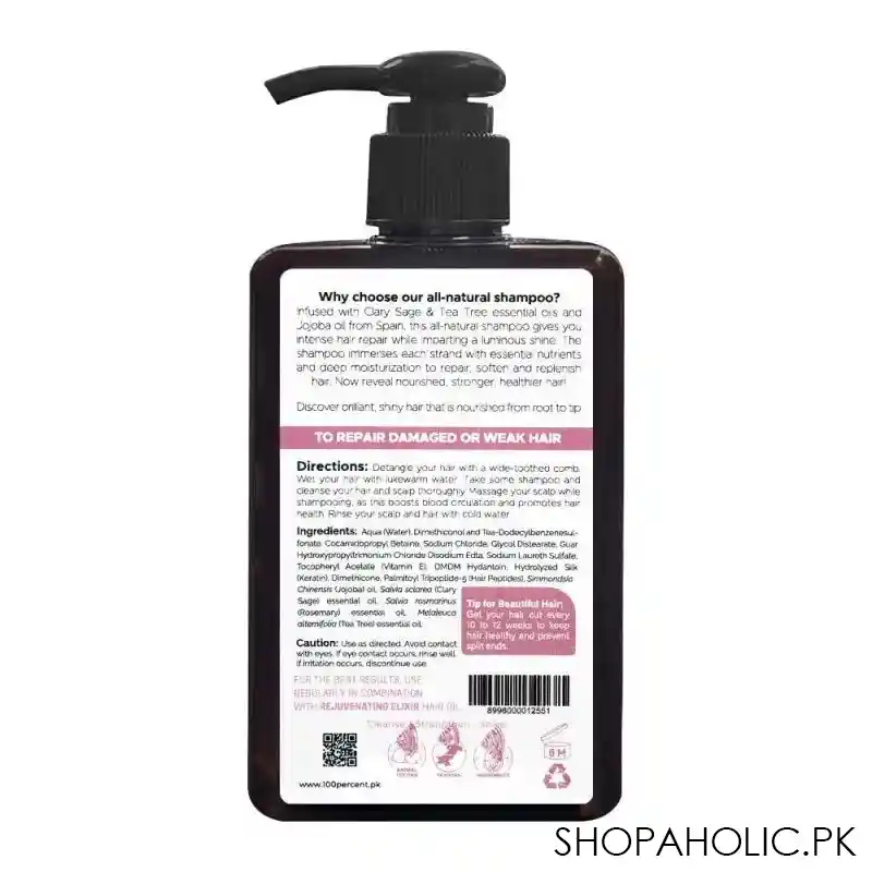 100% wellness co clary sage & tea tre organic shampoo, for intense hair repair, 280ml image2
