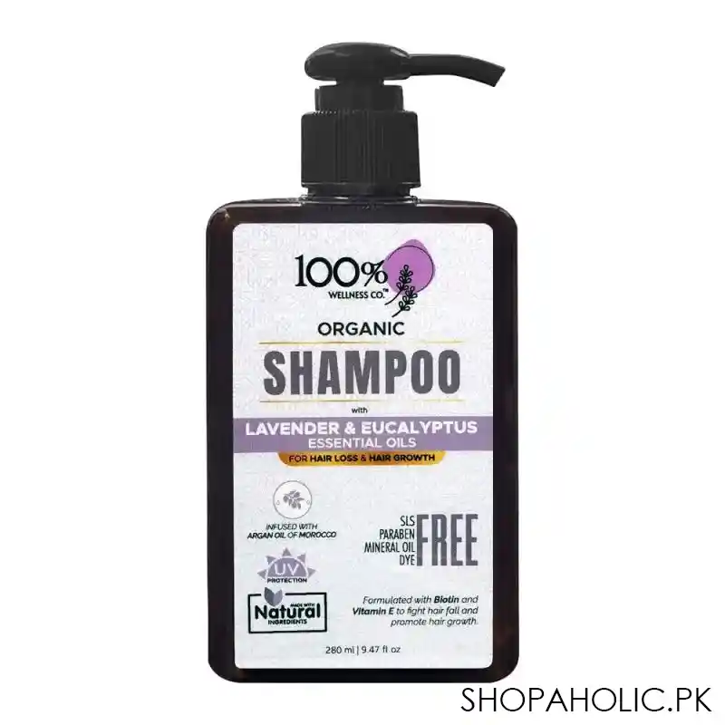 100% wellness co lavender & eucalyptus organic shampoo, for hair loss & hair growth, 280ml main image