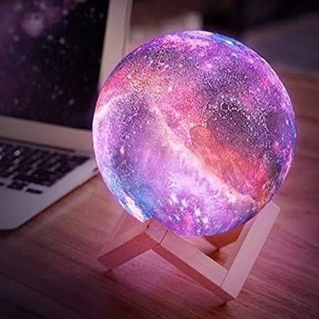 3d rechargeable earth lamp with wooden stand image 2