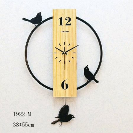 wooden bird round wall clock main image