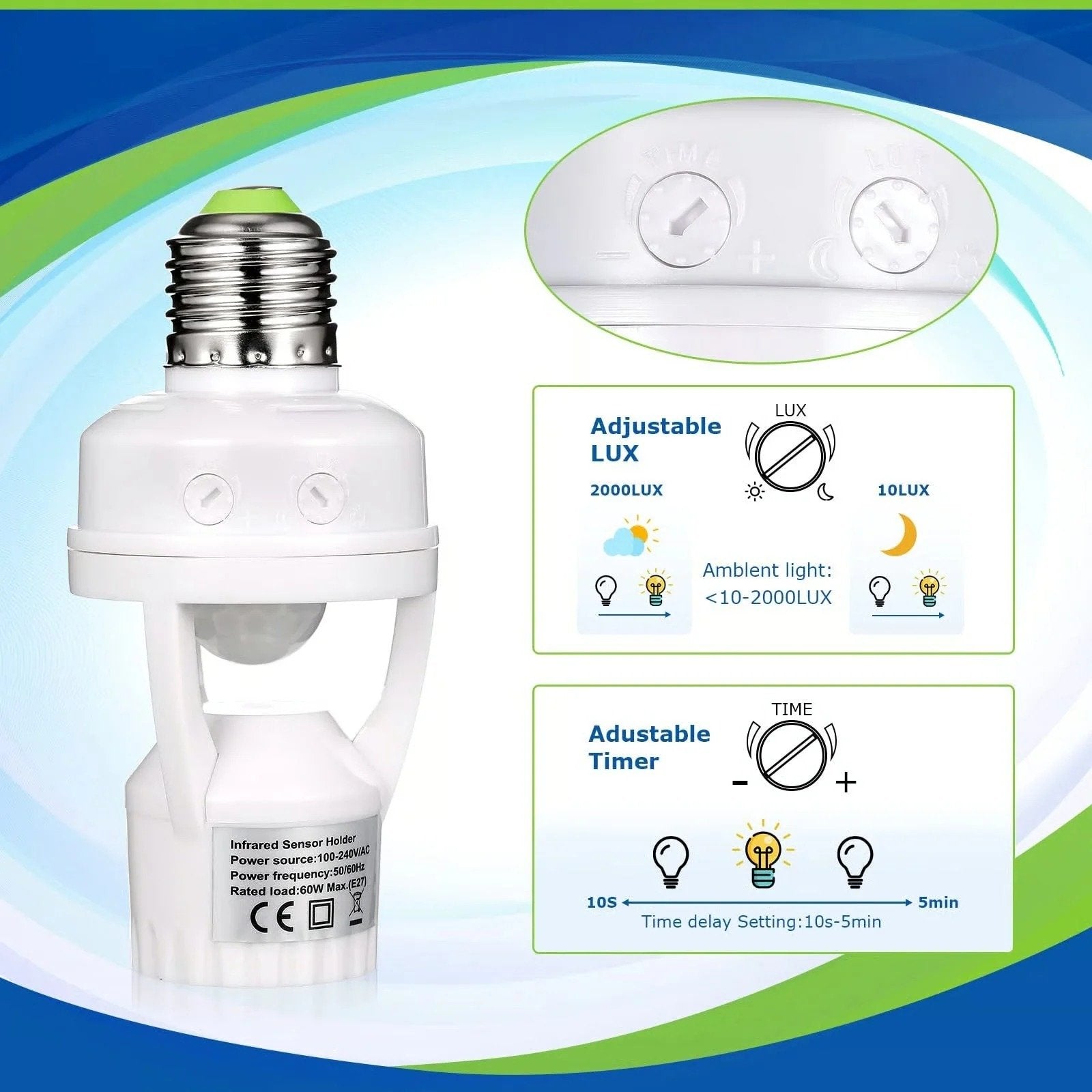 infrared motion sensor led bulb holder (auto on off light control sensor) image 2