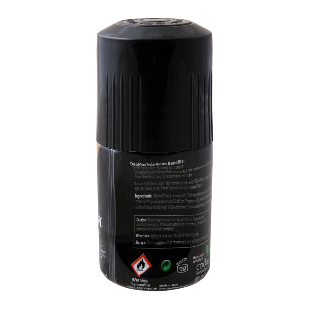 Denim DeoMax Black Deodorant Roll On, For Men, 50ml - Image 2