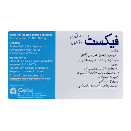 Getz Pharma Fexet Tablet, 180mg, 20-Pack - Image 3