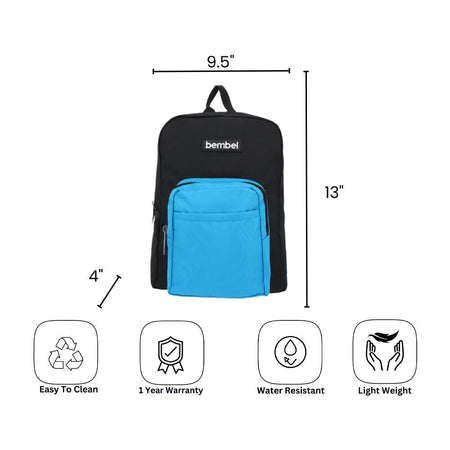 Bembel 13 Inch Mini School Bag, 8 Liters, Black & Sky, 100231 - Image 5