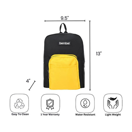 Bembel 13 Inch Mini School Bag, 8 Liters, Black & Yellow, 100247 - Image 5