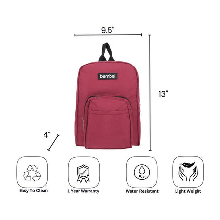 Bembel 13 Inch Mini School Bag Solid, 8 Liters, Maroon, 100250 - Image 5