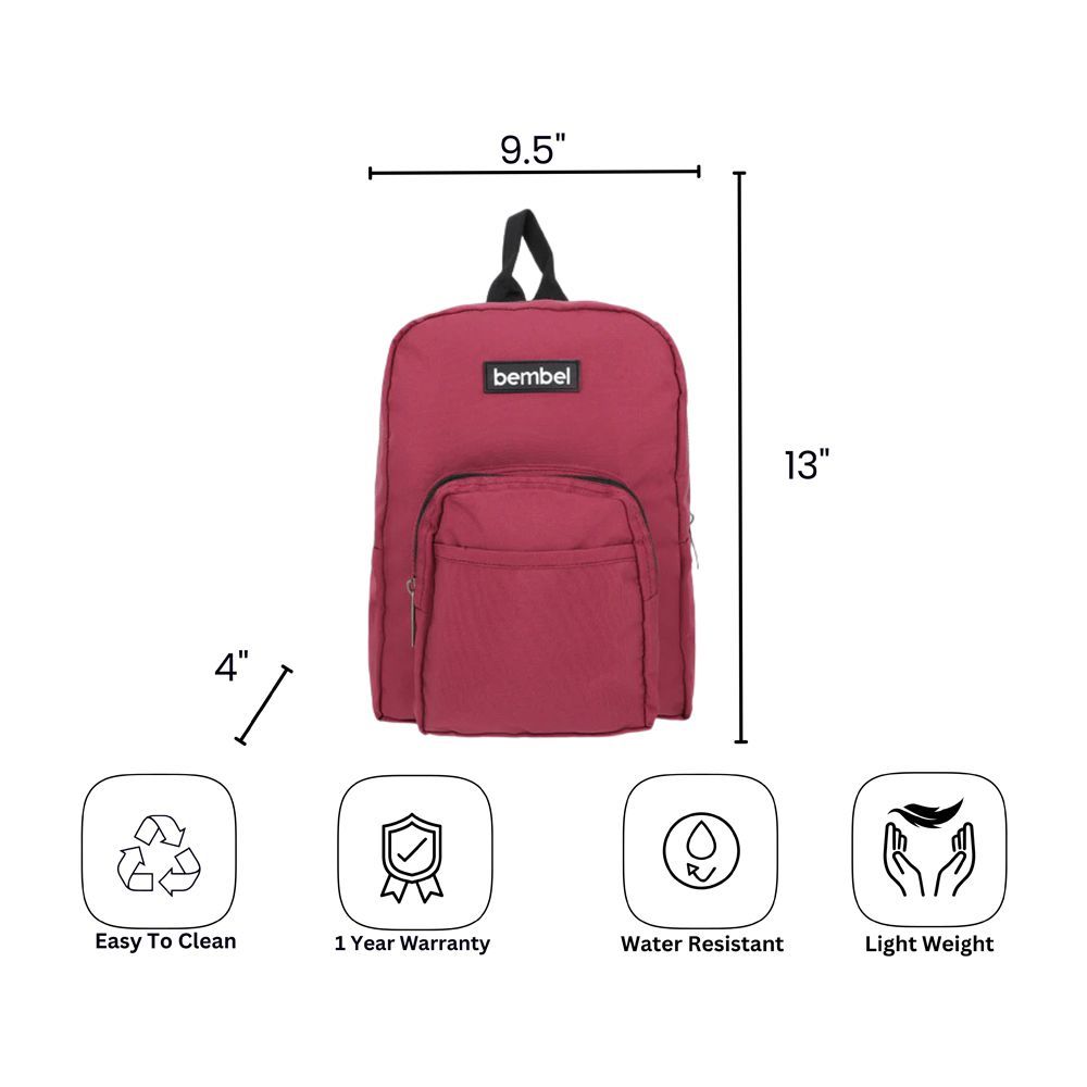 Bembel 13 Inch Mini School Bag Solid, 8 Liters, Maroon, 100250 - Image 5