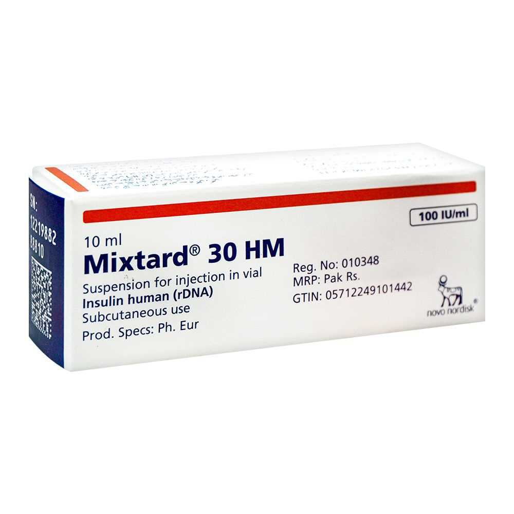 Novo Nordisk Pharma Mixtard 30 HM Injection Vial, 100IU/ml, 10ml - Main Image