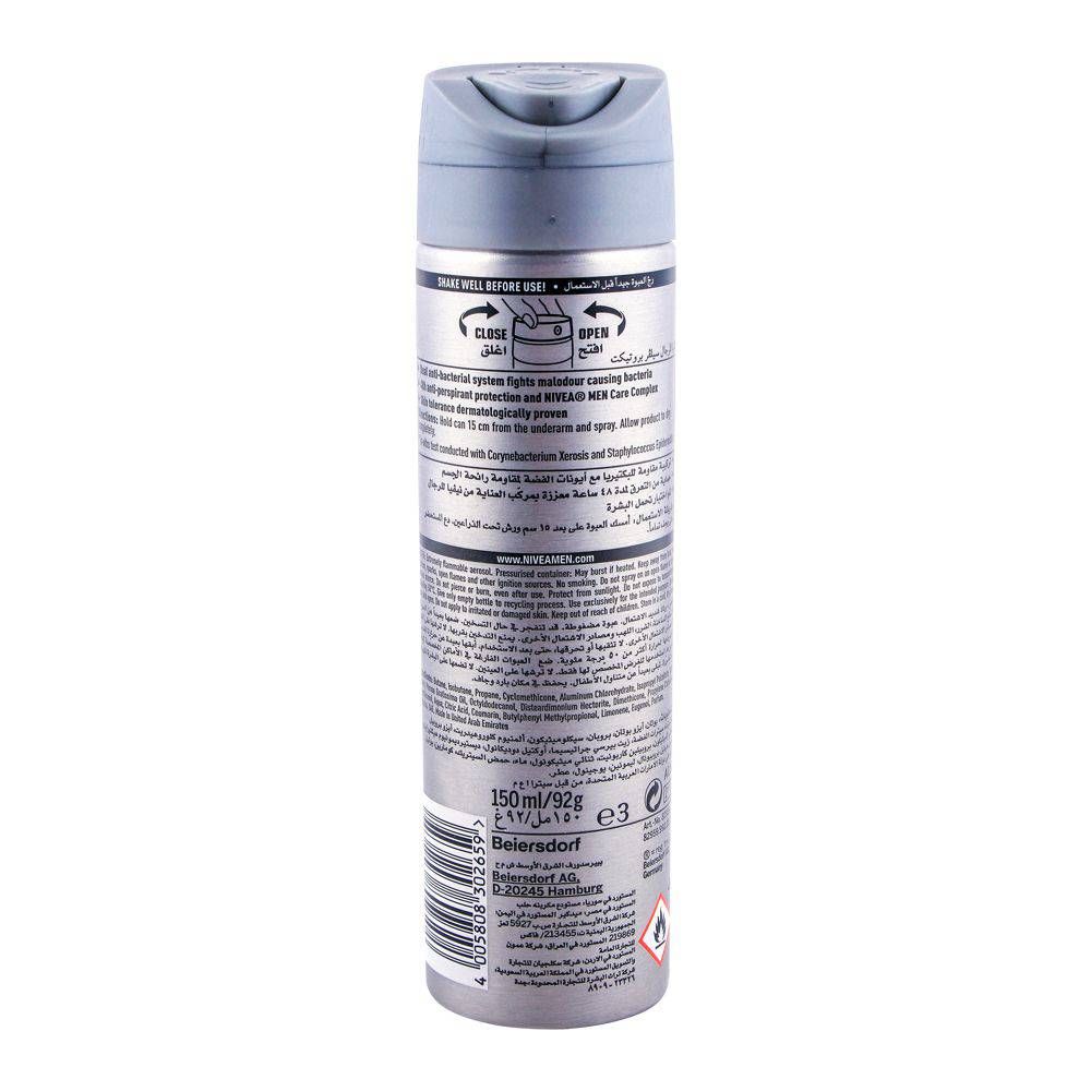 Nivea Silver Protect Antibacterial Body Spray, 48 Hours Lasting, For Men's, 150ml - Image 4