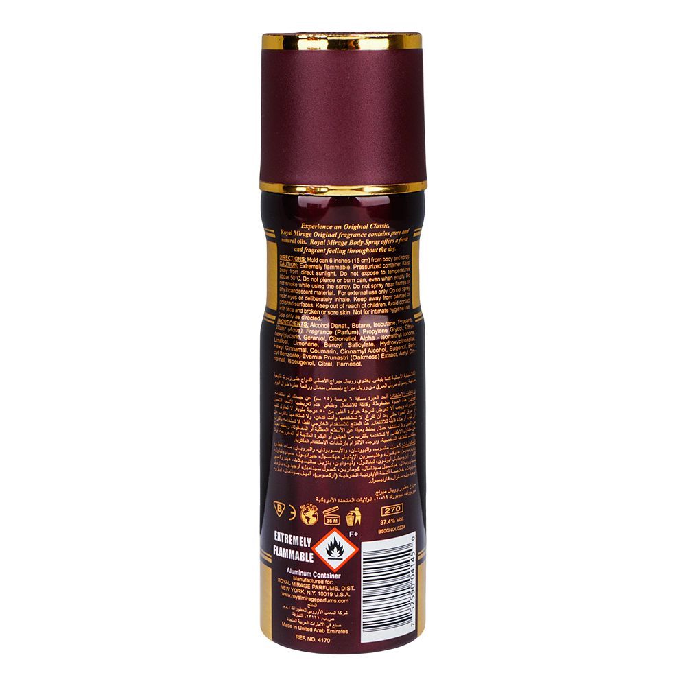 Royal Mirage Original Refreshing Perfumed Body Spray, For Men & Women, 200ml - Image 2