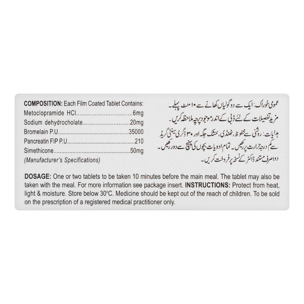 Shaigan Pharmaceuticals Pepzym Tablet, 20mg/50mg, 30-Pack - Image 3