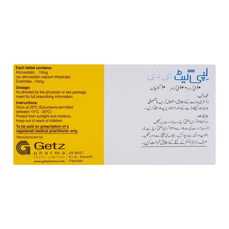 Getz Pharma Lipiget EZ Tablet, 10mg + 10mg, 10-Pack - Image 3