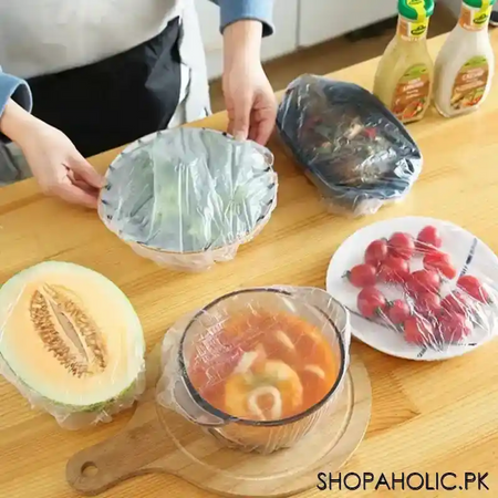 100pcs disposable plastic film food storage cover image6