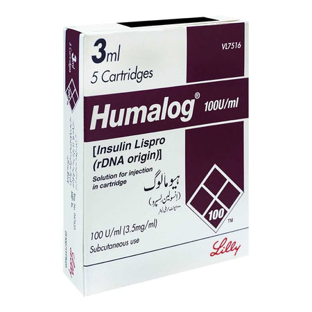 Eli Lilly Humalog Lispro Cartridge, 100U/ml, 3.5mg/ml, 3ml - Main Image