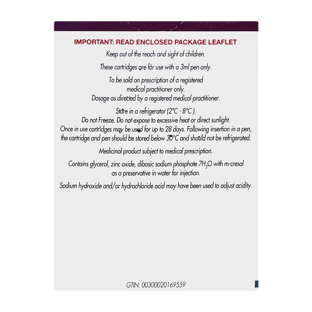 Eli Lilly Humalog Lispro Cartridge, 100U/ml, 3.5mg/ml, 3ml - Image 2