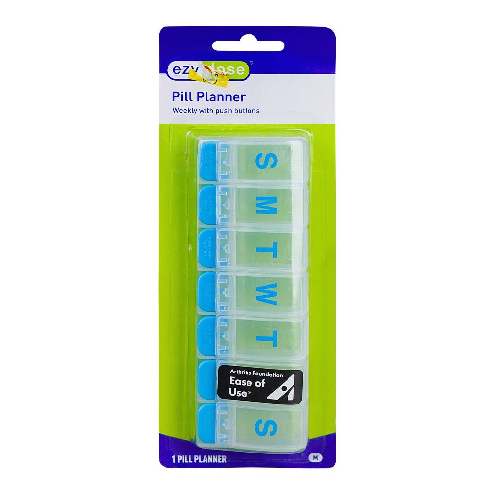 Ezy Dose 7-Day Pill Organizer - Weekly Medicine Planner with Push Buttons, Medium, 67577 - Main Image