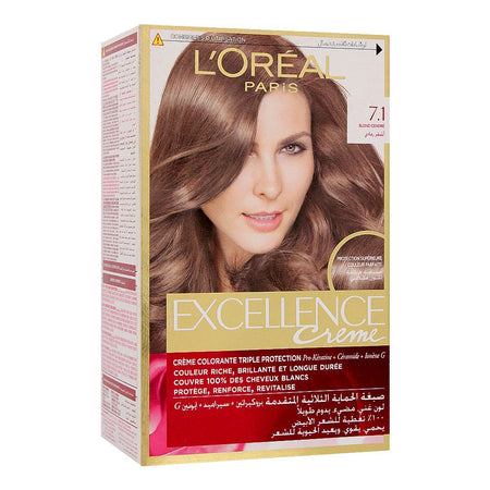 L'Oreal Excellence Creme Hair Color Ash Blond 7.1, Triple Protection Seals, Replenishes & Conditions - Main Image
