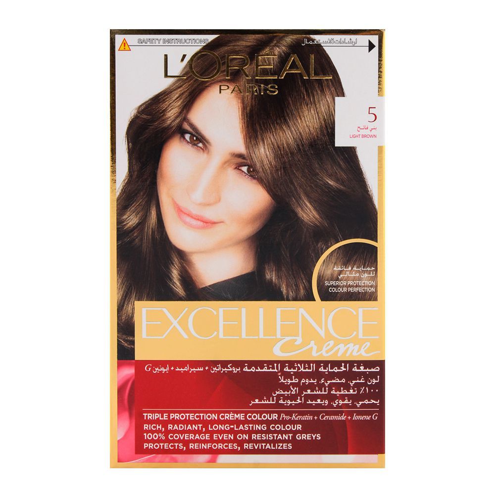 L'Oreal Excellence Creme Hair Color Light Brown 5, Triple Protection Seals, Replenishes & Conditions - Main Image