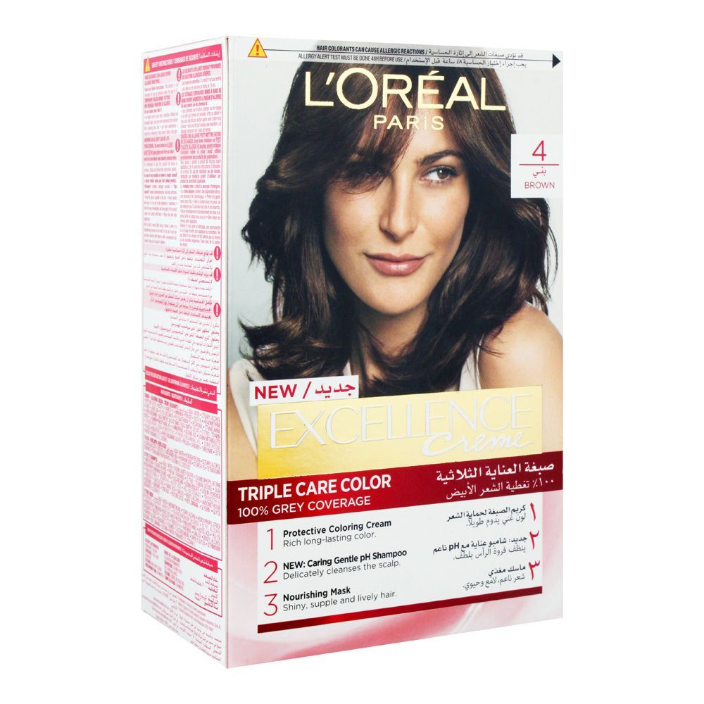 L'Oreal Excellence Creme Hair Color Dark Brown 4, Triple Protection Seals, Replenishes & Conditions - Main Image