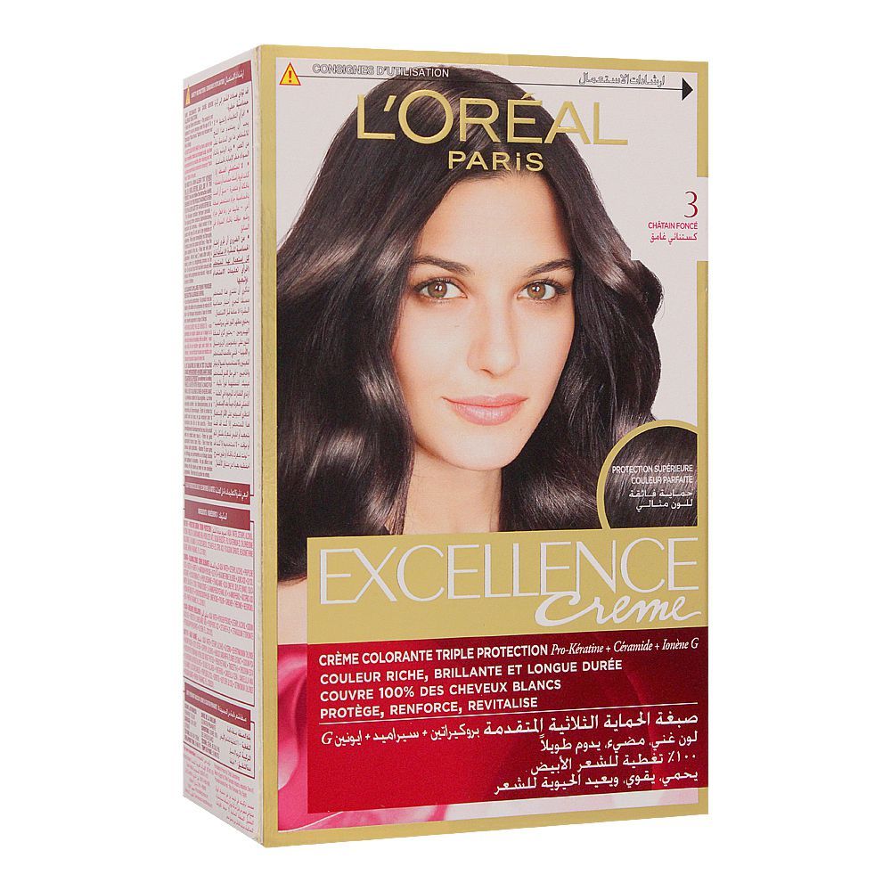 L'Oreal Excellence Creme Hair Color Dark Brown 3, Triple Protection Seals, Replenishes & Conditions - Main Image