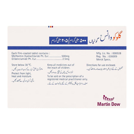 Martin Dow Glucovance Tablet, 500mg/2.5mg, 30-Pack - Image 2