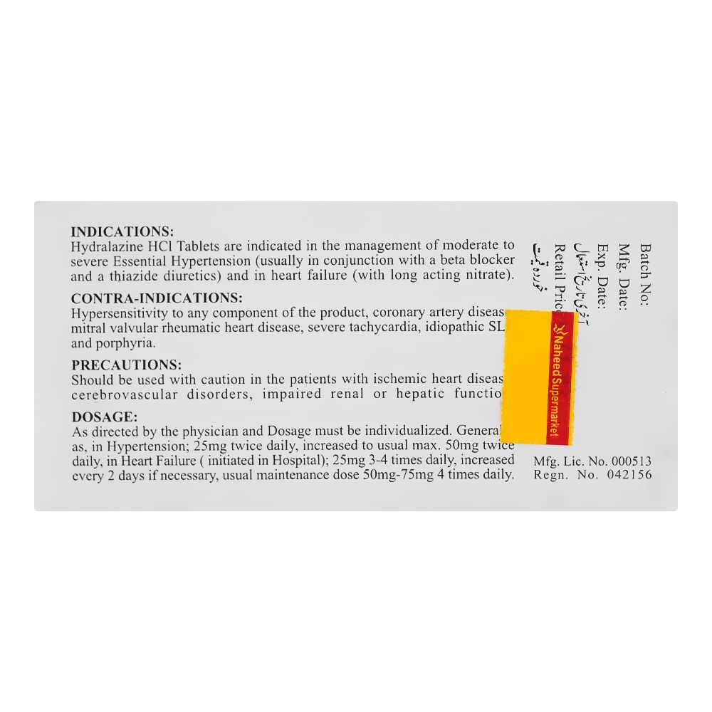 Zafa Pharmaceuticals Hydralazine Tablet, 25mg, 20-Pack - Image 2