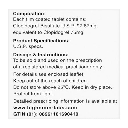 Highnoon Laboratories Pidogrel Tablet, 75mg, 10-Pack - Image 4