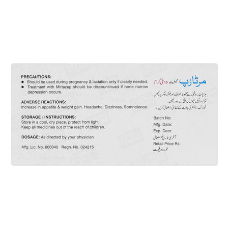 Barrett Hodgson Mirtazep Tablet, 15mg, 20-Pack - Image 2