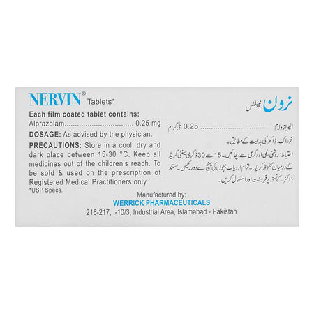 Werrick Pharmaceuticals Nervin Tablet, 0.25mg, 30-Pack - Image 2