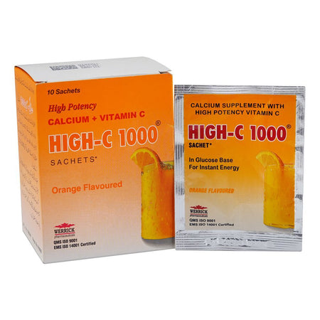 High-C 1000, Calcium & Vitamin C Supplement, Orange Flavor, Box (10 Sachets) - Main Image