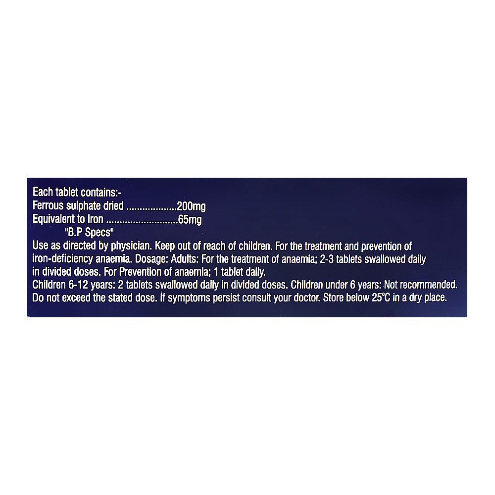 Ferrous Sulphate Tablets 200mg, Strip (20 Tablets) - Image 2