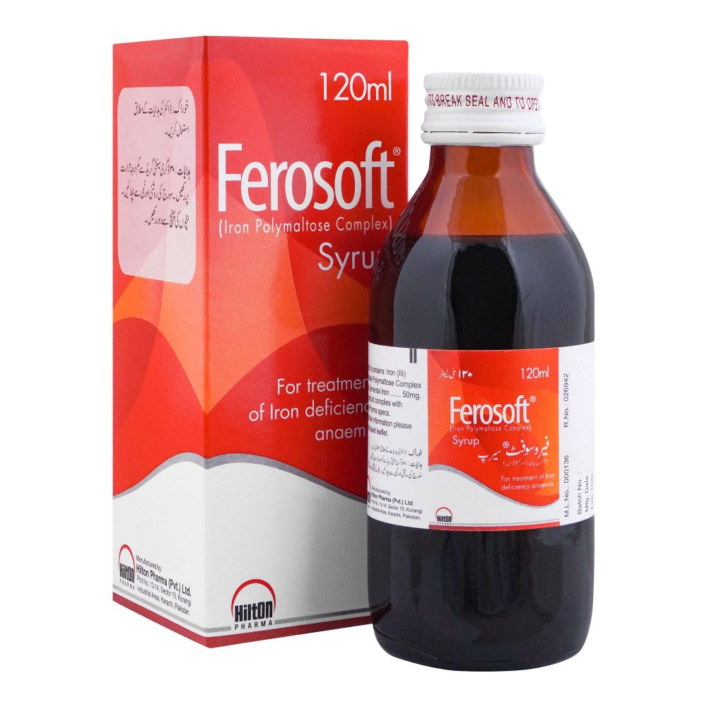 Hilton Pharma Ferosoft Syrup, For Treatment Of Iron Deficiency Anaemia, 120ml - Main Image