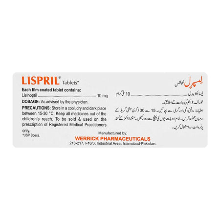 Werrick Pharmaceuticals Lispril Tablet, 10mg, 14-Pack - Image 2