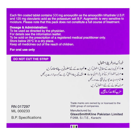 GSK Augmentin Tablet, 625mg, 6-Pack - Image 2