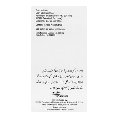 Servier Pharmaceuticals Coversyl Tablet, 8mg, 10-Pack - Image 2