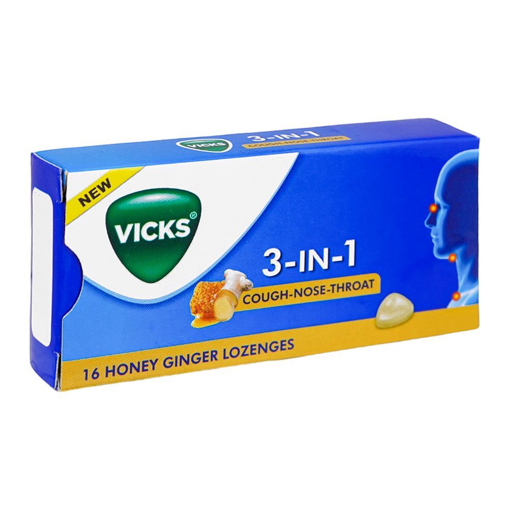 Vicks 3 IN 1 Honey & Ginger Lozenges, 16-Pack - Main Image
